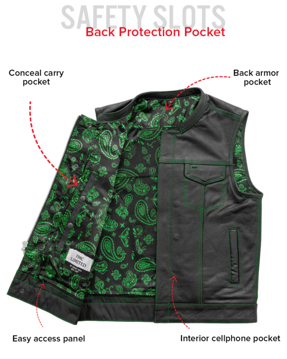 the cut mens motorcycle leather vest, multiple color options