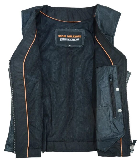 high mileage womens black leather vest | buckles