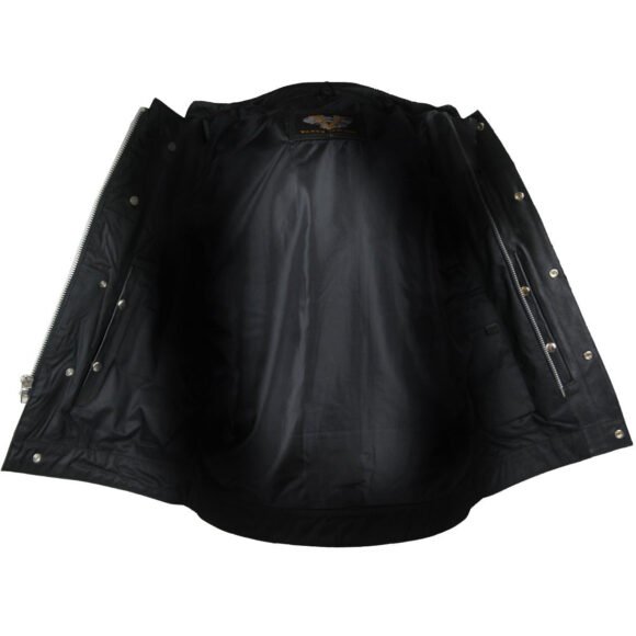 mens black cowhide concealed carry leather biker vest | zipper