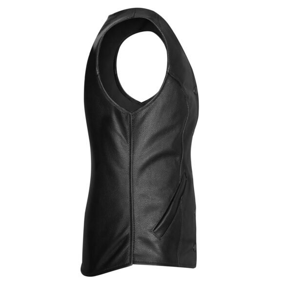 womens black leather lady vest | five snap