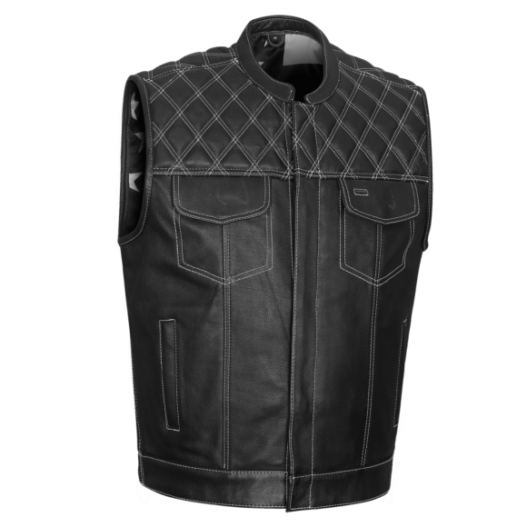 high mileage mens leather club vest | american flag | zipper