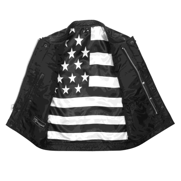 high mileage mens leather club vest | american flag | zipper