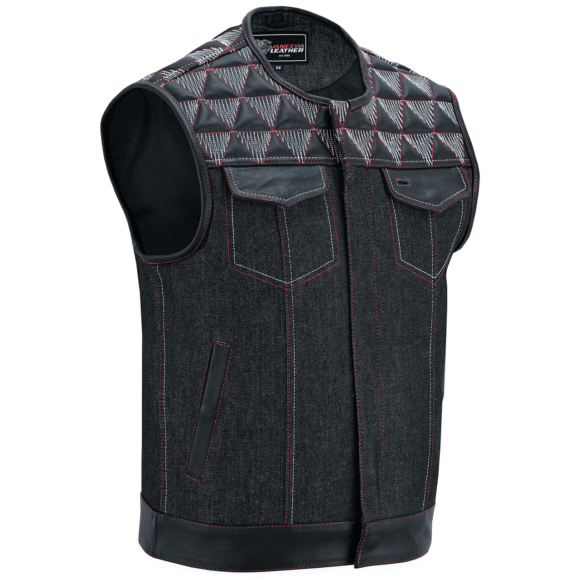 mens denim | leather motorcycle vest | conceal carry pockets