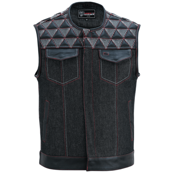 mens denim | leather motorcycle vest | conceal carry pockets