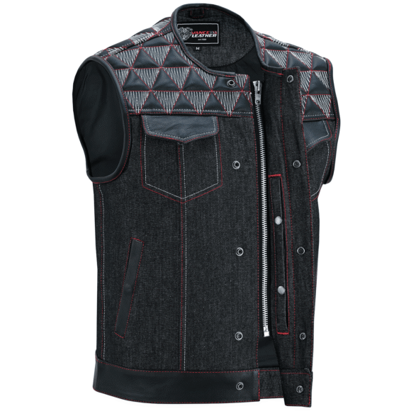 mens denim | leather motorcycle vest | conceal carry pockets