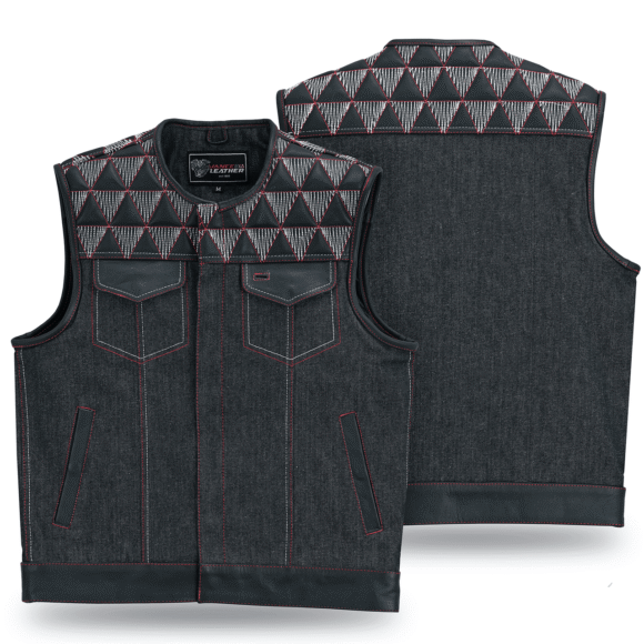 mens denim | leather motorcycle vest | conceal carry pockets
