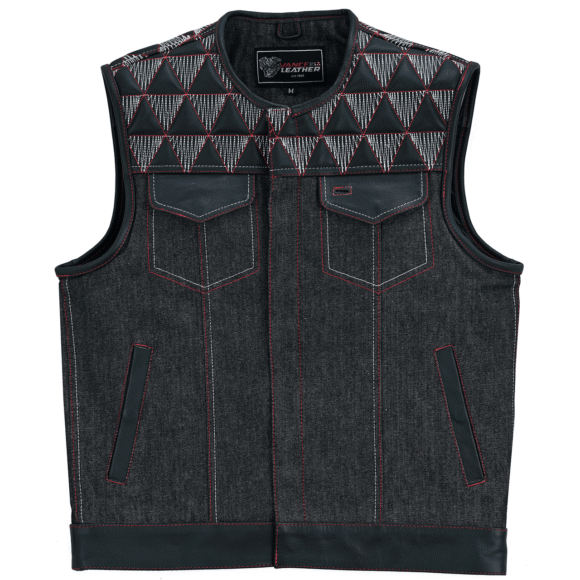 mens denim | leather motorcycle vest | conceal carry pockets