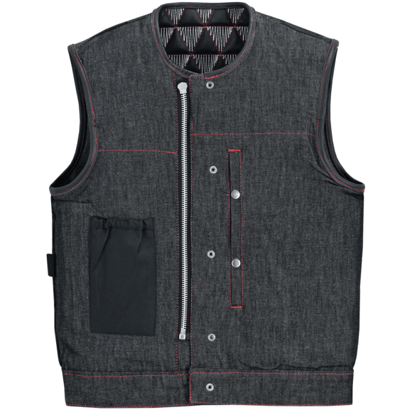 mens denim | leather motorcycle vest | conceal carry pockets