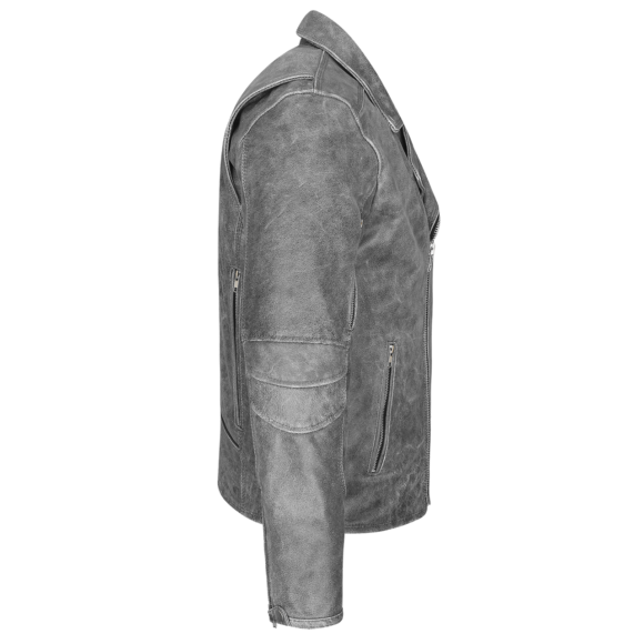 high mileage mens beltless dual conceal carry distressed gray premium cowhide leather biker motorcycle jacket
