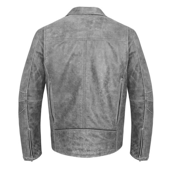 high mileage mens beltless dual conceal carry distressed gray premium cowhide leather biker motorcycle jacket