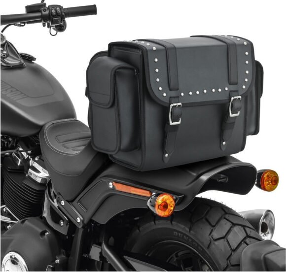 vance medium black studded backrest touring pack for harley davidson motorcycles