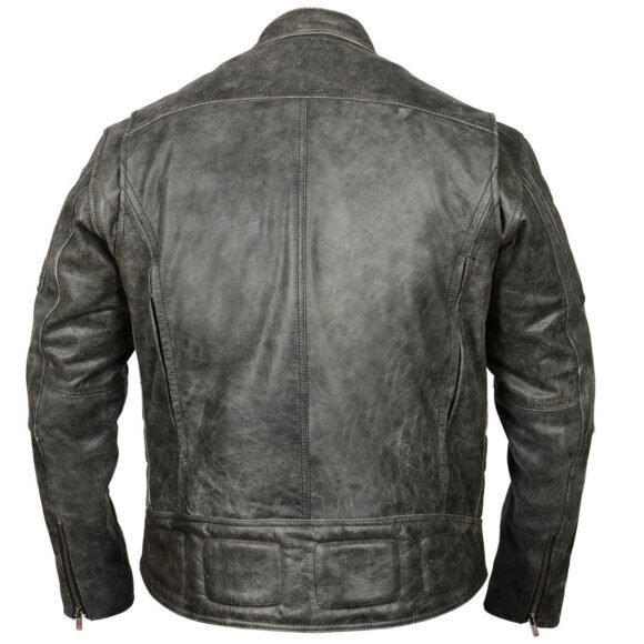 mens distressed gray premium cowhide vented and padded biker scooter jacket