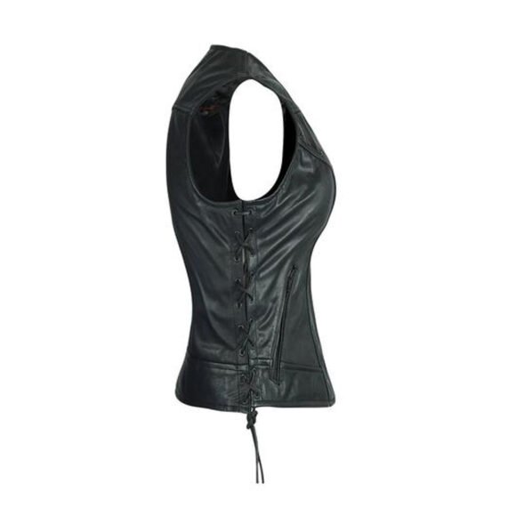 high mileage womens lady biker leather vest | studs