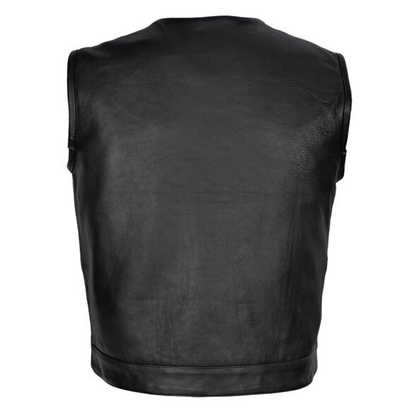mens black leather club style vest | quick access ccw pockets