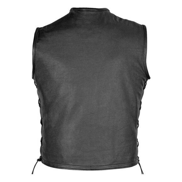 mens black premium cowhide biker vest | front zipper