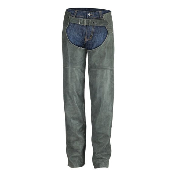high mileage unisex premium cowhide vintage distressed gray biker leather motorcycle chaps