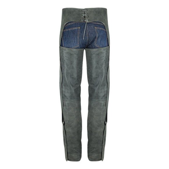 high mileage unisex premium cowhide vintage distressed gray biker leather motorcycle chaps