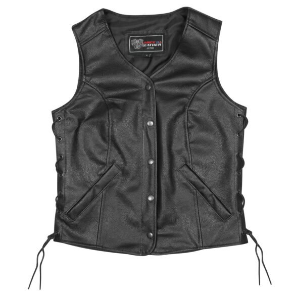 ladies leather economy five snap vest | lace side
