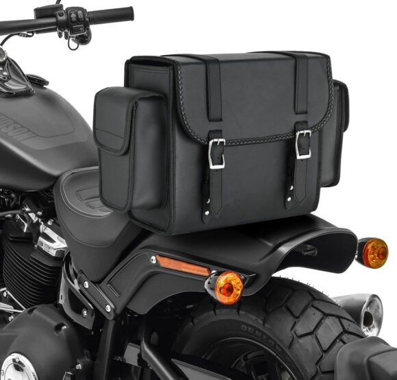 vance medium black braided sissy bar travel bag for harley davidson motorcycles