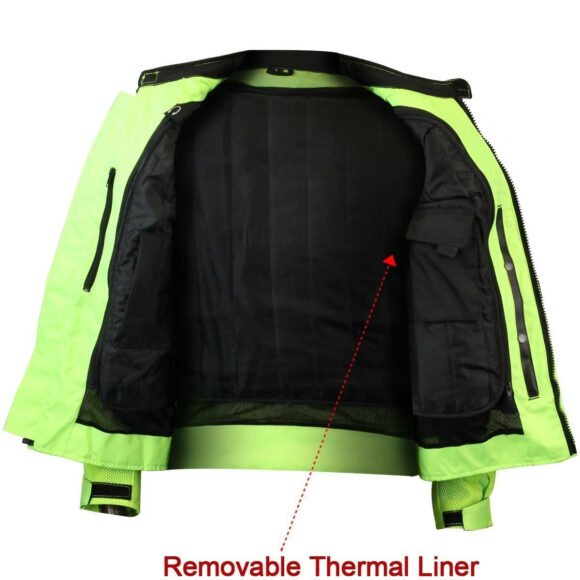 vance mens all weather hi viz ce armor mesh motorcycle jacket
