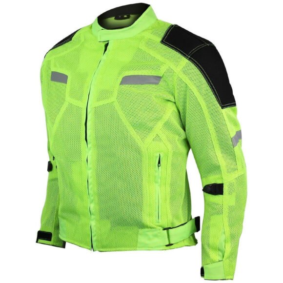 vance mens all weather hi viz ce armor mesh motorcycle jacket
