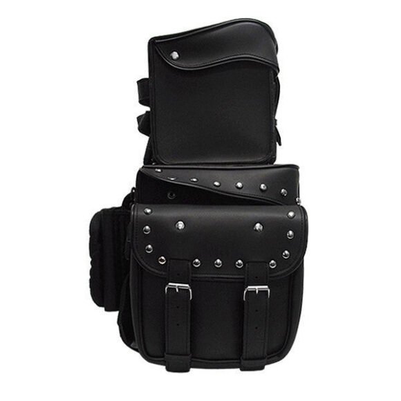 vance vs339 black studded 4 piece motorcycle travel luggage sissy bar bag