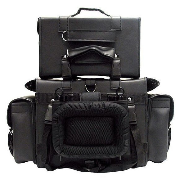 vance vs339 black studded 4 piece motorcycle travel luggage sissy bar bag