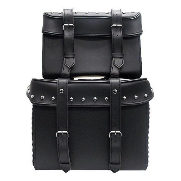 vance vs339 black studded 4 piece motorcycle travel luggage sissy bar bag