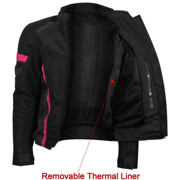 womens black pink mesh biker jacket | all weather season | ce armor