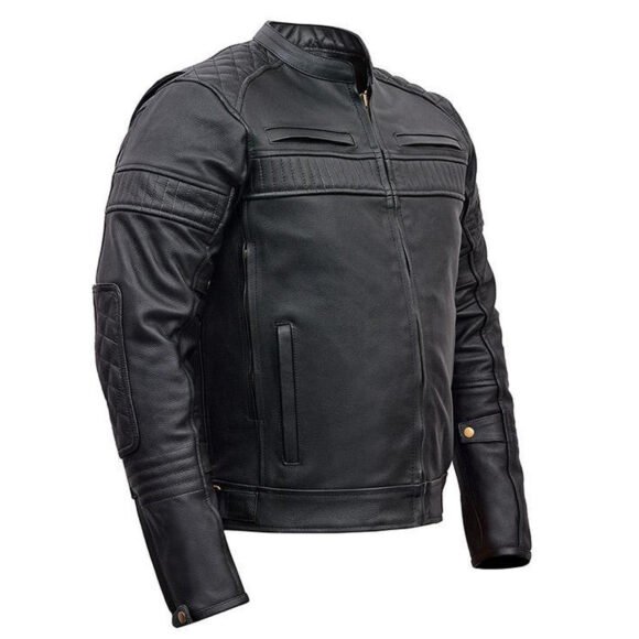 vance leathers men's quilted pattern vented black cowhide leather biker motorcycle jacket