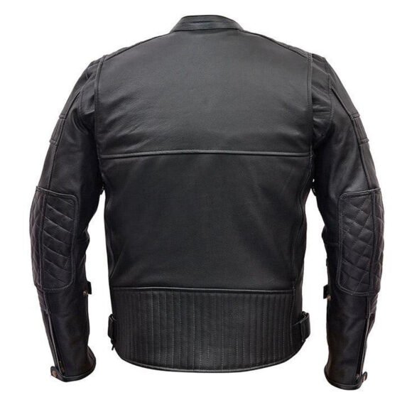 vance leathers men's quilted pattern vented black cowhide leather biker motorcycle jacket