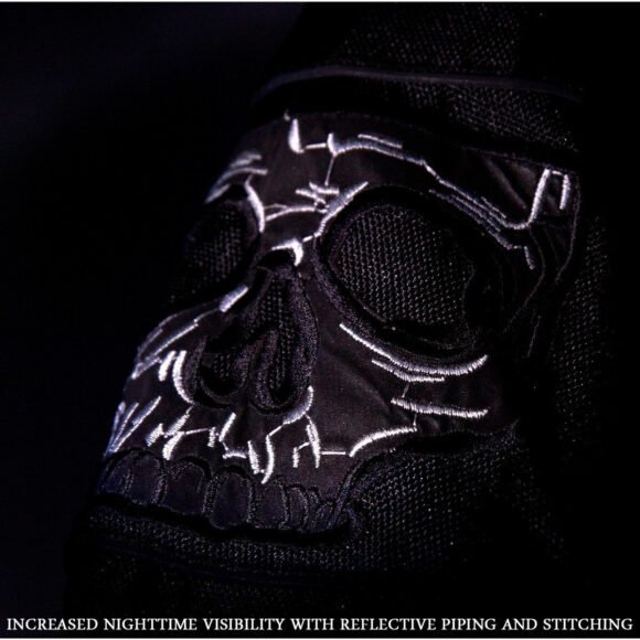 high mileage men's concealed carry black reflective skulls textile motorcycle jacket