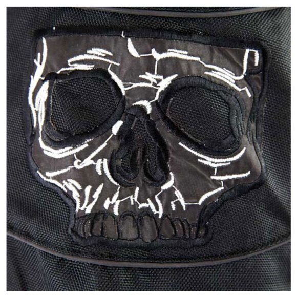 high mileage men's concealed carry black reflective skulls textile motorcycle jacket