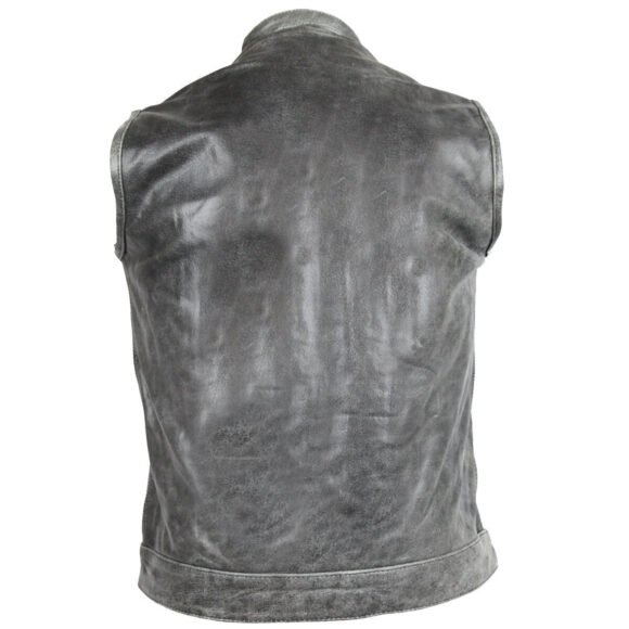 mens gray distressed leather biker club vest