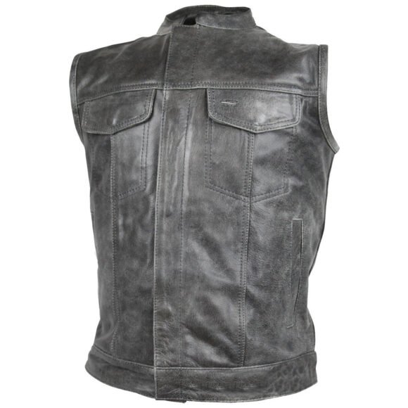 mens gray distressed leather biker club vest