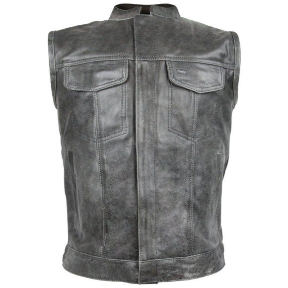 mens gray distressed leather biker club vest