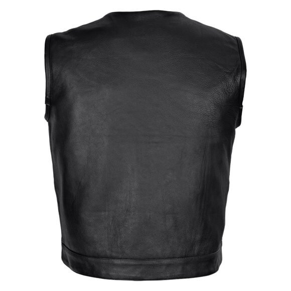 vance mens black leather biker vest | quick access conceal carry | paisley liner