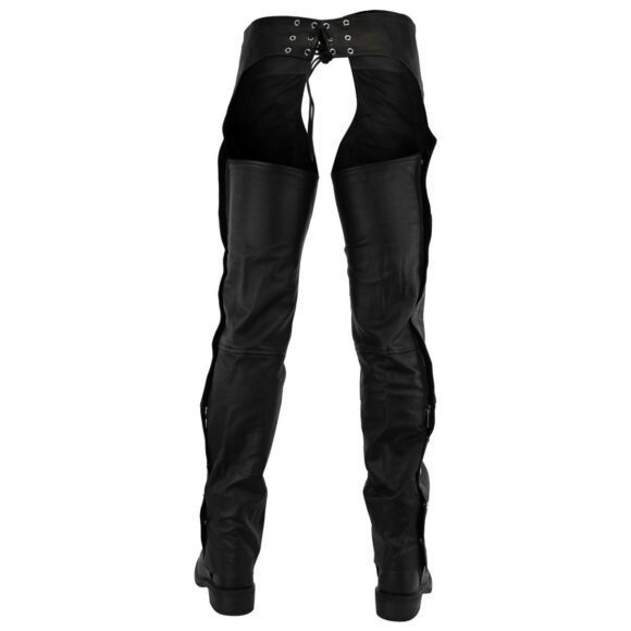 vance leather unisex black premium cowhide deep pocket biker leather motorcycle chaps