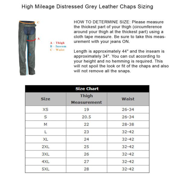 high mileage unisex premium cowhide vintage distressed gray biker leather motorcycle chaps