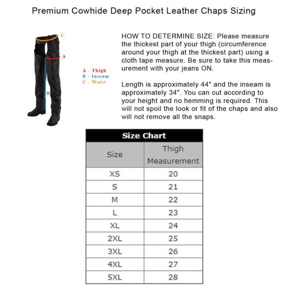 vance leather unisex black premium cowhide deep pocket biker leather motorcycle chaps