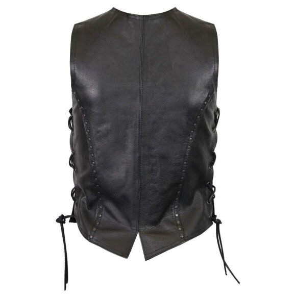vance womens black cowhide vest | studded