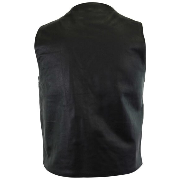 vance mens black leather plain side motorcycle vest
