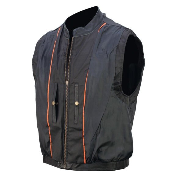 vance mens black reflective skull leather biker vest