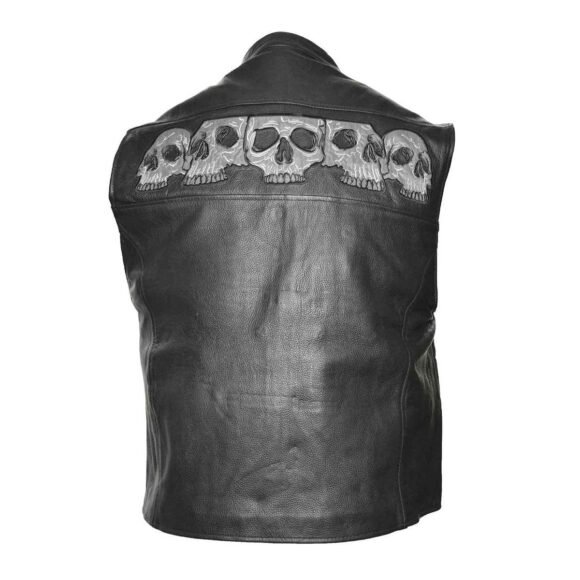 vance mens black reflective skull leather biker vest