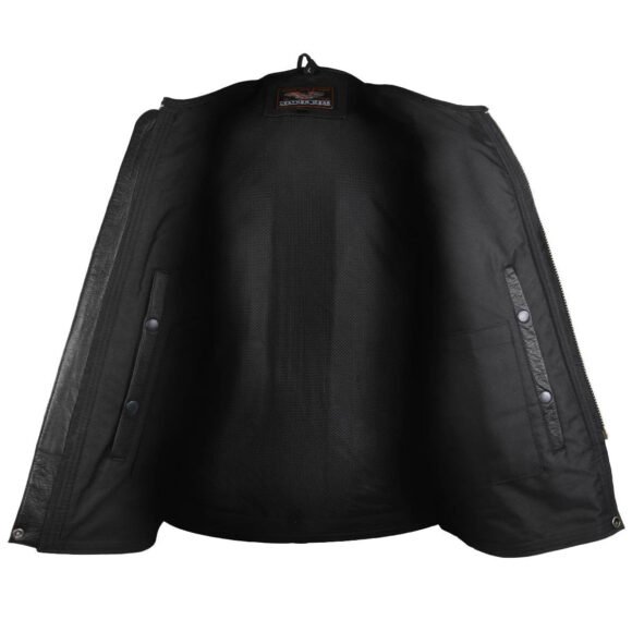 high mileage mens black leather vest