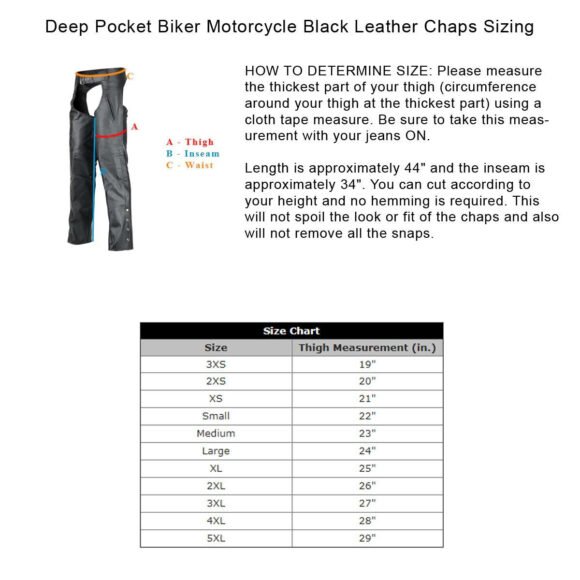 vance leather unisex black deep pocket biker leather motorcycle chaps