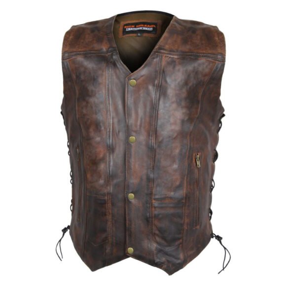 high mileage mens vintage brown cowhide ten pocket vest