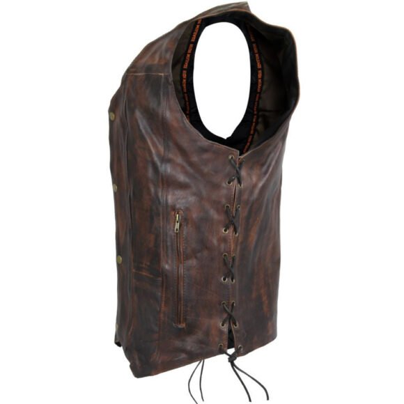 high mileage mens vintage brown cowhide ten pocket vest