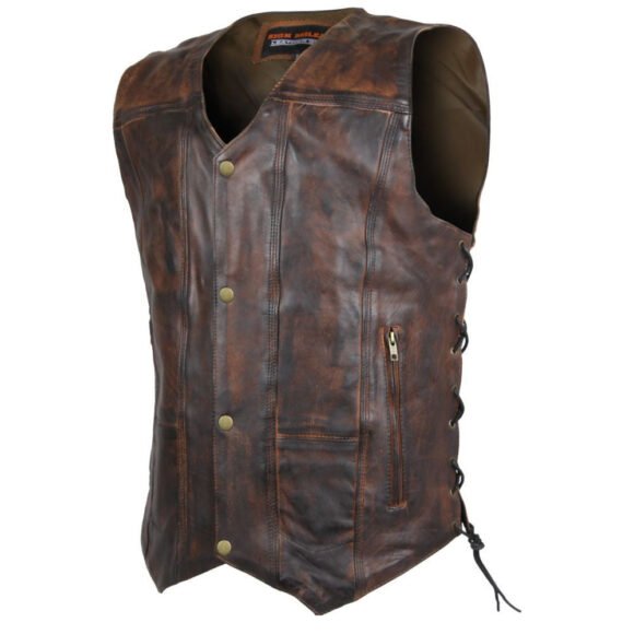 high mileage mens vintage brown cowhide ten pocket vest