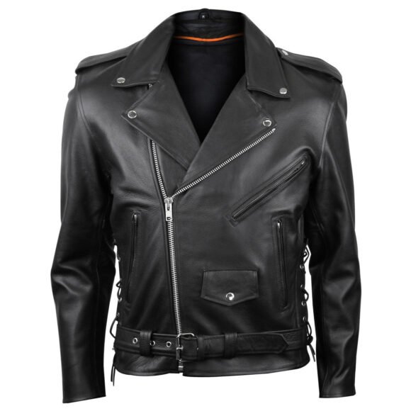 vance leathers mens classic motorcycle black leather jacket w/ conceal carry pockets, zip out insulated liner and side laces